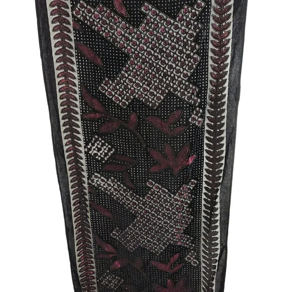 Black Pink Viscose Silk Flocked Scarf Wrap Fringe Lightweight Unbranded - Picture 5 of 7